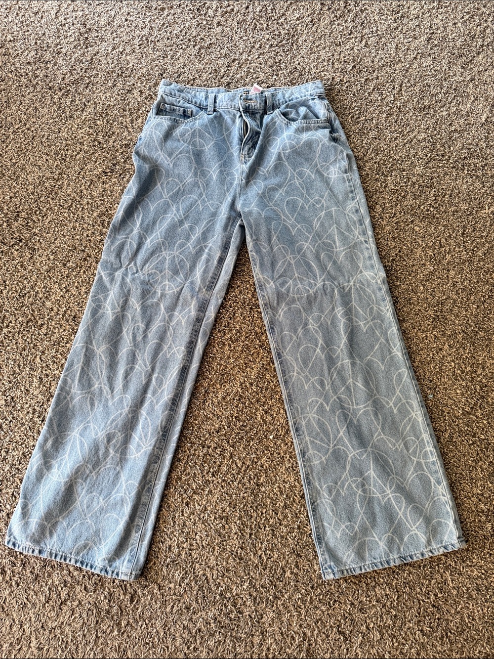 Light Wash Patterned Wide Leg Jeans